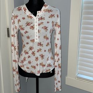 New floral thermal button front long sleeve shirt